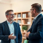 Headhunter Zahnmedizinische Fachangestellte: Professioneller Austausch zwischen einem Headhunter und einer Fachangestellten im Büro.