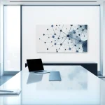 Headhunter Berlin in a modern office setting, showcasing a sleek desk, laptop, and networking themes.