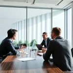 Besprechung zu Rekrutierungsthemen mit Headhunter Schweiz im Hintergrund.