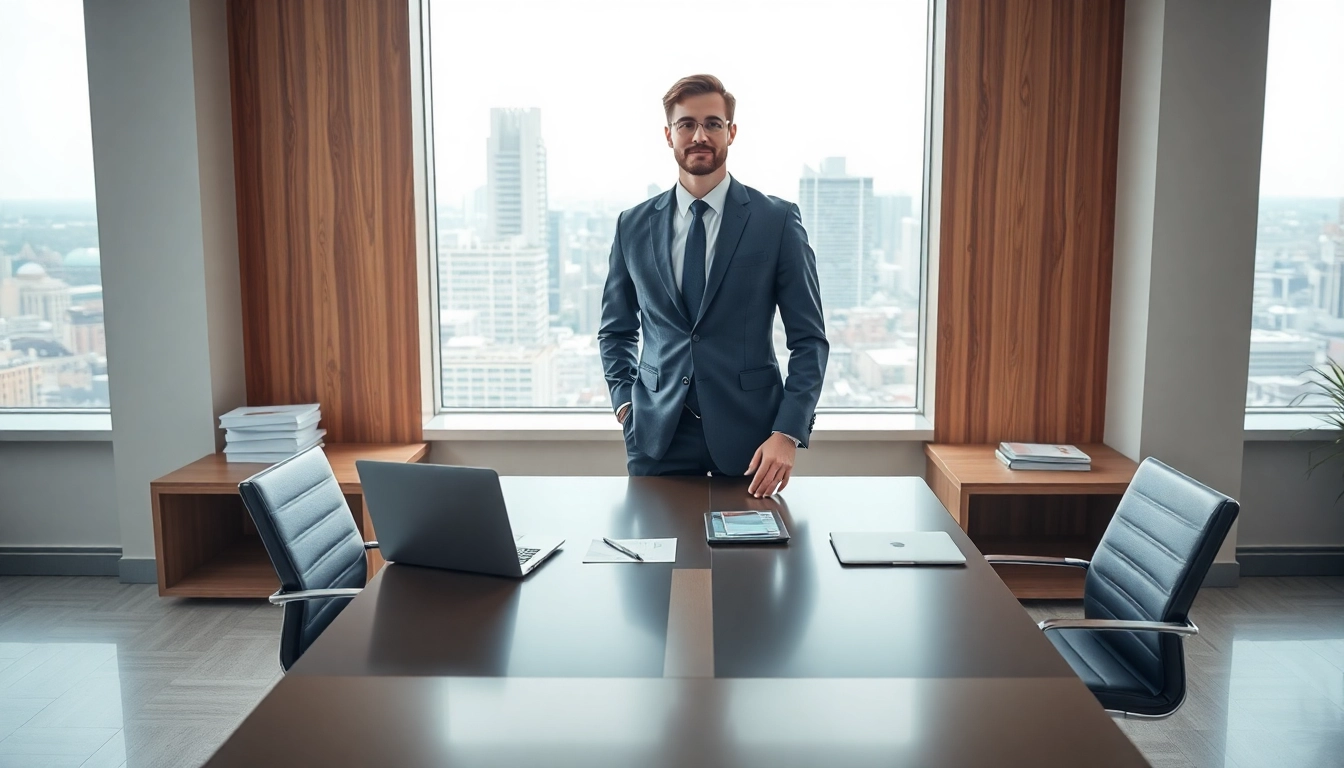 Headhunter bei der Arbeit in einem modernen Büro, umgeben von Technologie und Notizen.
