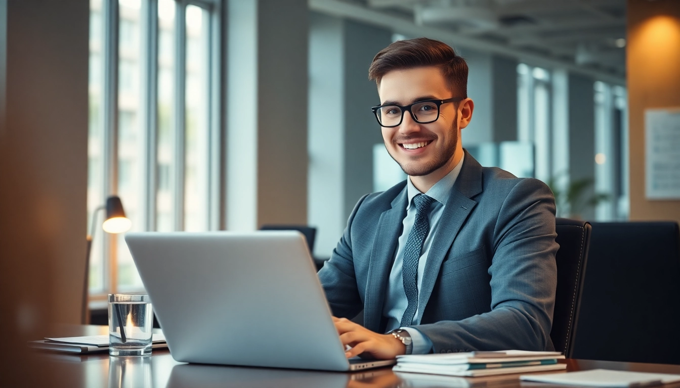 Virtueller Executive Assistenten bei der Arbeit in einem stilvollen Büro, organisiert am Laptop.