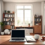 Webdesign für Coaches: Modernes Home-Office mit Schreibtisch und inspirierender Atmosphäre.