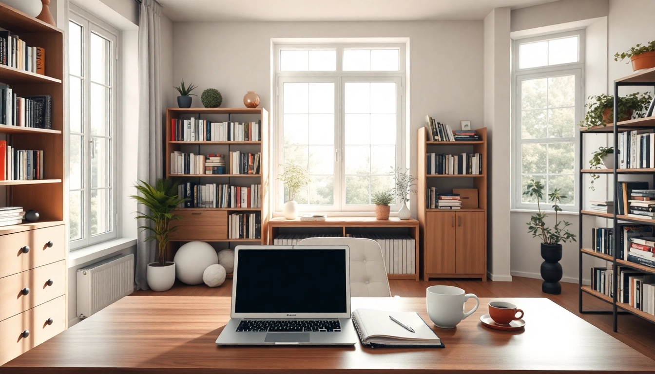 Webdesign für Coaches: Modernes Home-Office mit Schreibtisch und inspirierender Atmosphäre.