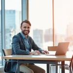 Headhunter IT im modernen Büro diskutiert mit Kandidaten über Technologien.