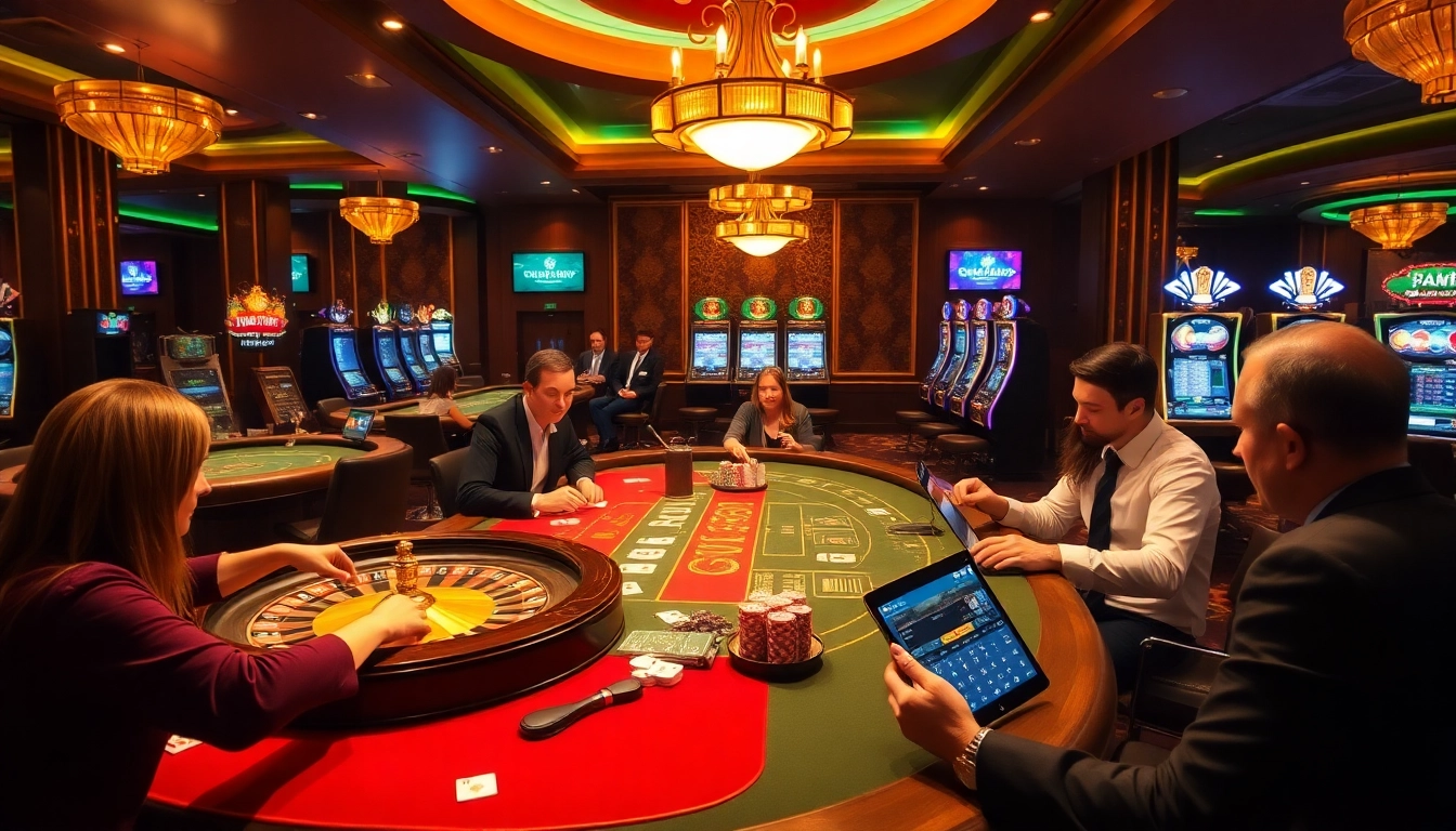 Vibrant gambling scene at 777G showcasing professional poker tables and exciting slot games.