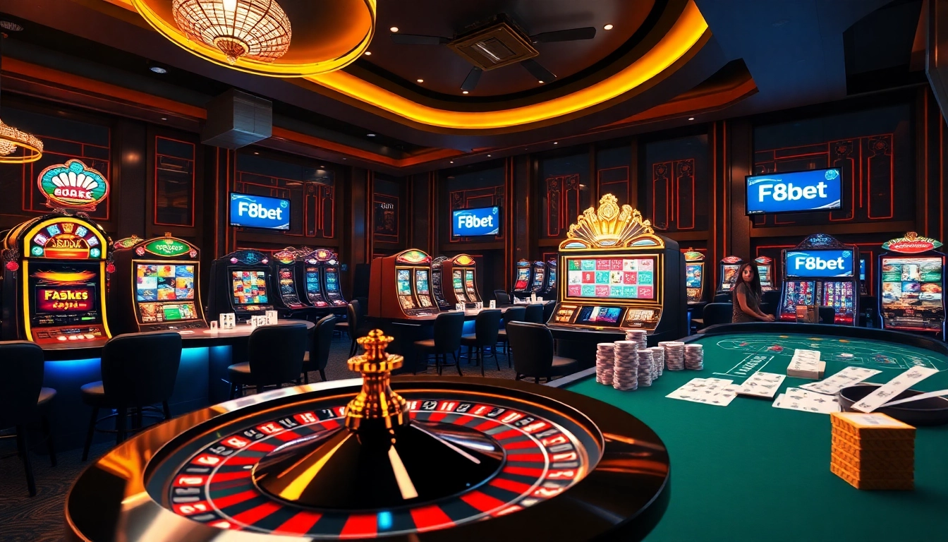 Excitement at Đăng nhập F8bet with a vibrant casino table and players enjoying games.