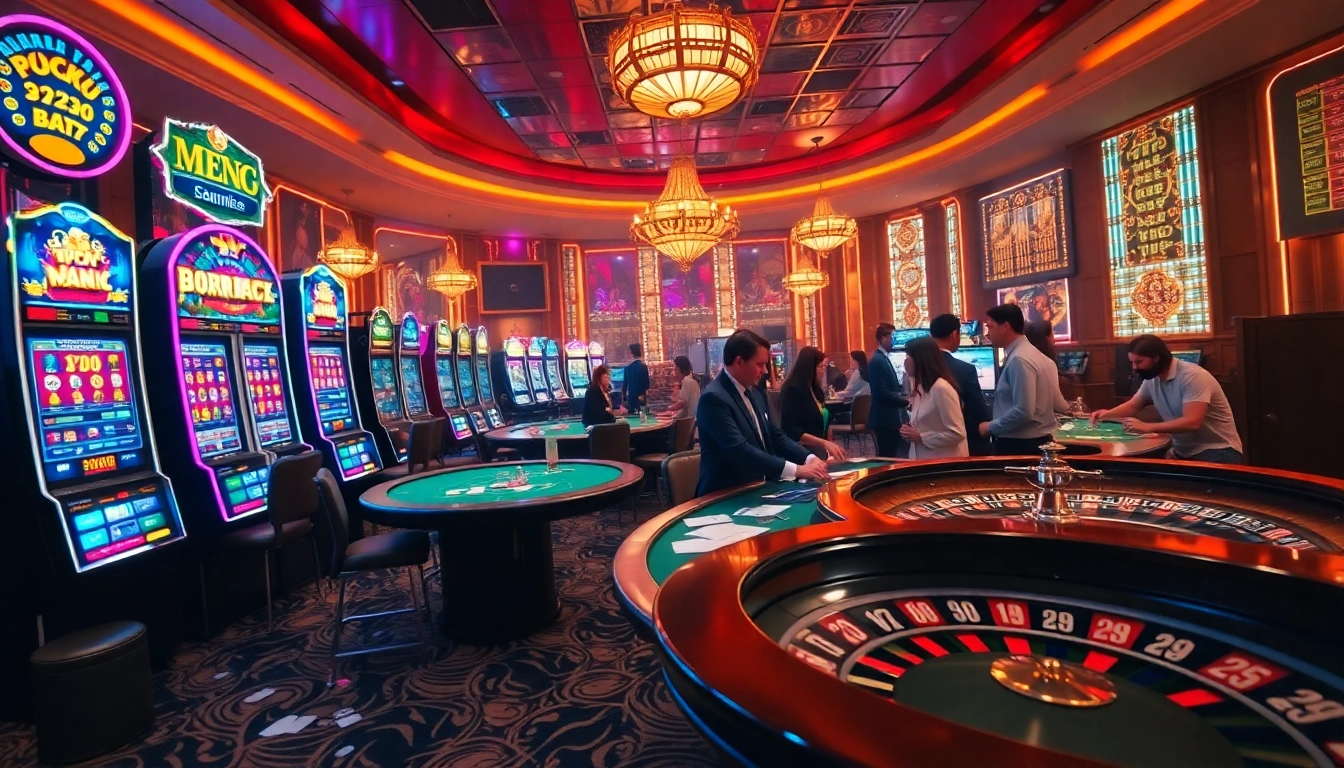 Players enjoying online casino games on MM88 com with vibrant ambiance and diverse gaming options.