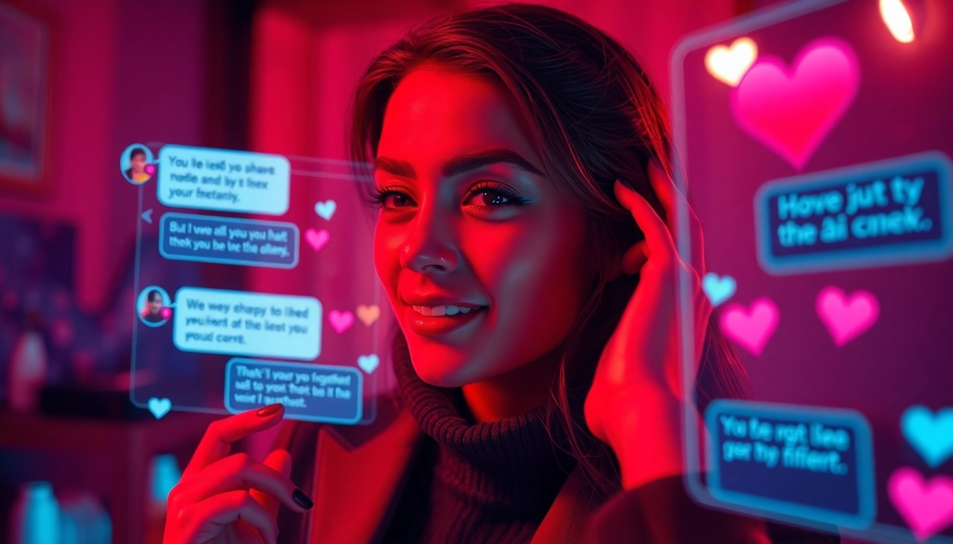 Engaging scene of a user interacting with an AI character in a cozy chat environment focused on sex ai chat.