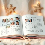 Gestalten Sie ein liebevolles Babyalbum voller Erinnerungen mit Fotos und handgeschriebenen Notizen.