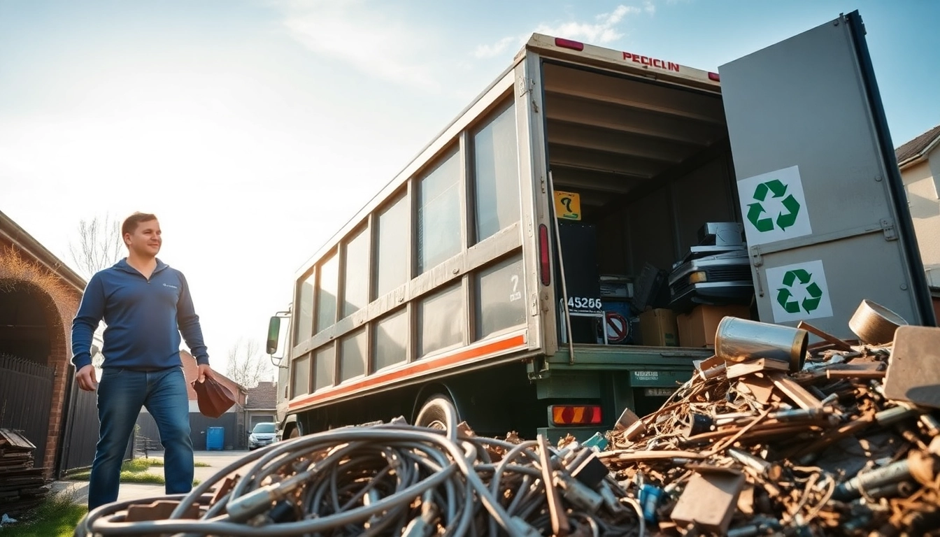 Effizientes Team des Schrotthandels Düsseldorf sammelt verschiedene Schrottmetalle aus einem Wohngebiet und demonstriert sein Engagement für Nachhaltigkeit.