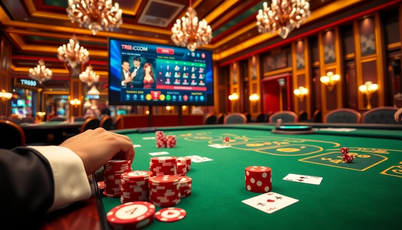 Exciting gaming scene at TR88.com with poker chips and cards showcasing thrilling casino action.