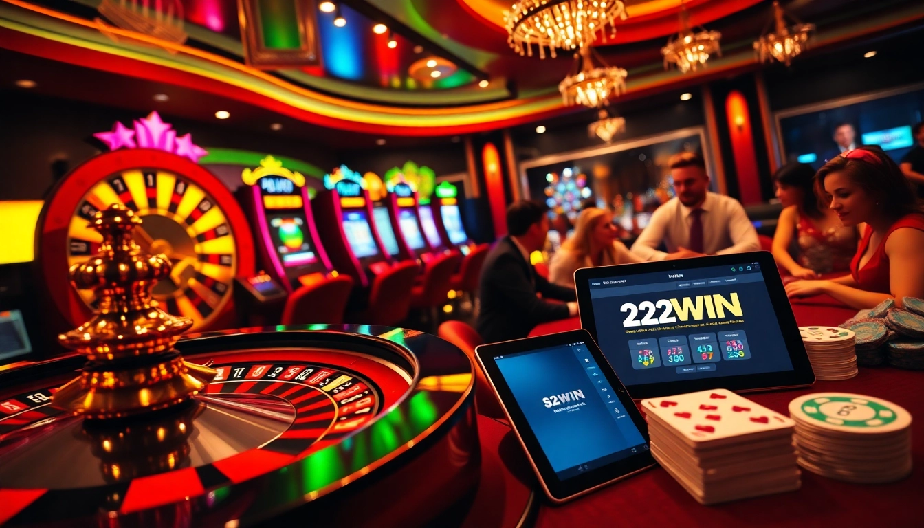 Experience the excitement of 52WIN with a lively casino atmosphere, including roulette and poker action.