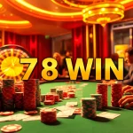 Celebrating a 78 WIN at a luxurious casino with vibrant poker chips and tables.