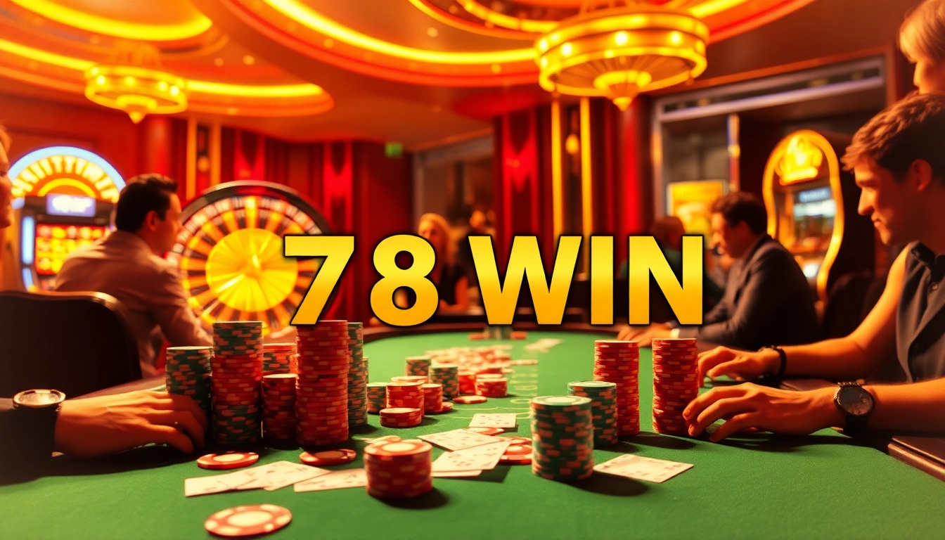 Celebrating a 78 WIN at a luxurious casino with vibrant poker chips and tables.
