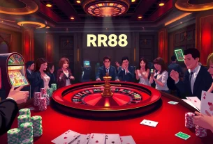 Excited players engaging in high-stakes games at the RR88 casino.