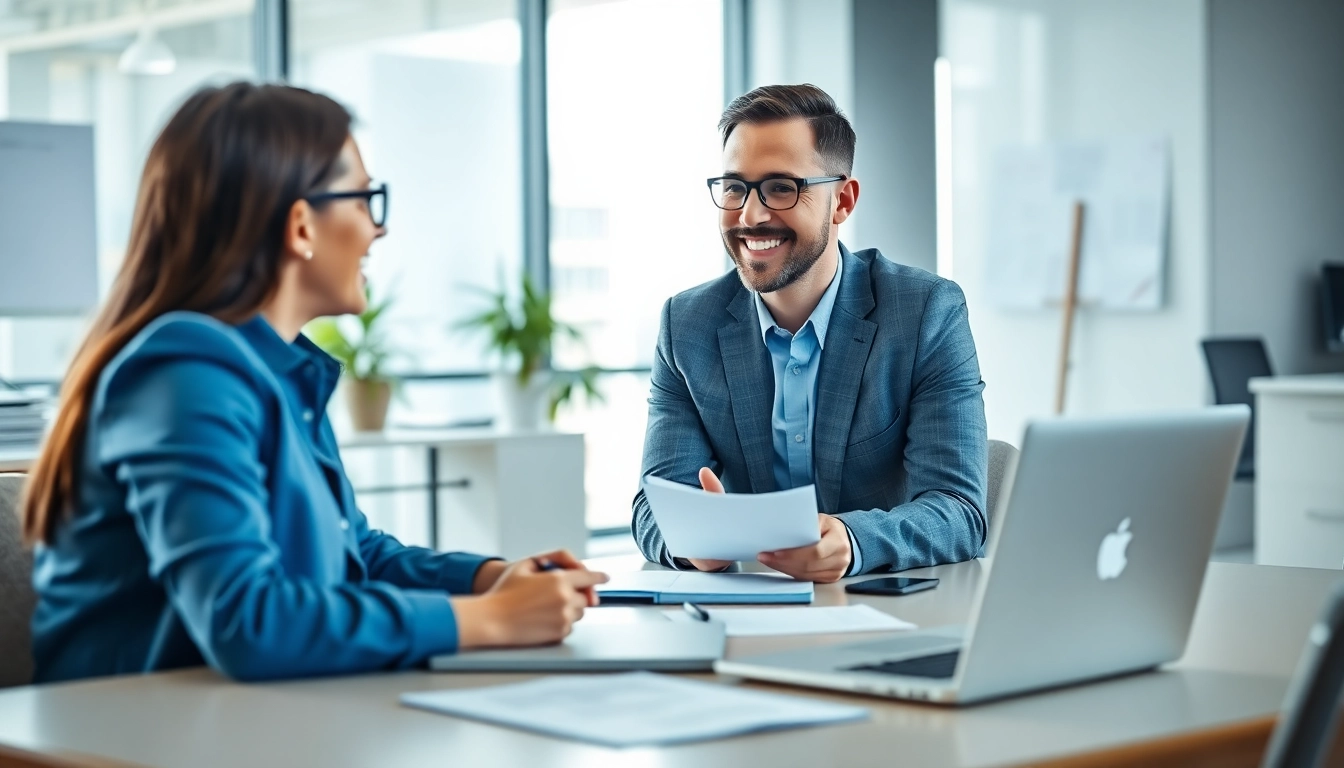 Headhunter IT interviewing a candidate in a modern office environment.