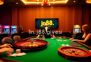 Engage with high-stakes excitement at https://j88.gives/ with professional dealers and players at a vibrant casino table.
