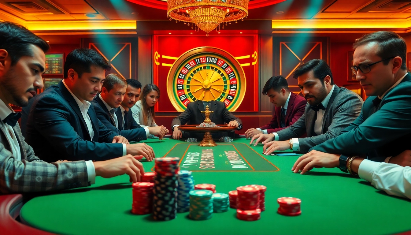 Experience the thrill at gamebaidoithuong.trading with players at a luxurious poker table.
