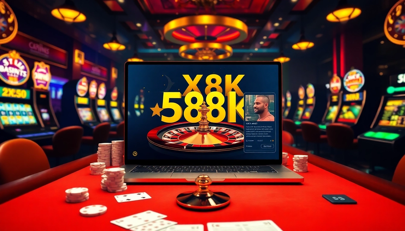 Experience the thrill of online gambling with XX88 58K promotion at a luxurious casino scene.