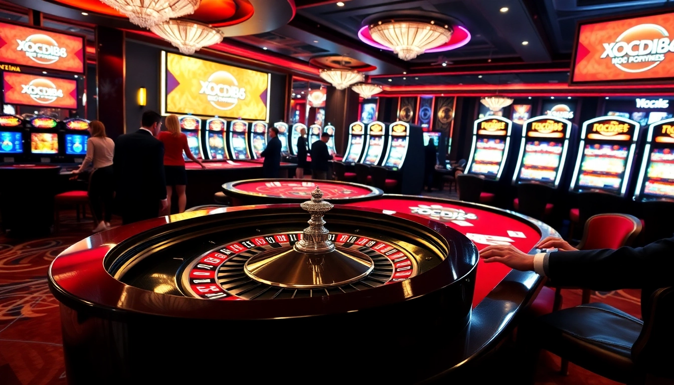 Experience thrilling gameplay at XOCDIA88's vibrant casino, showcasing roulette and poker.