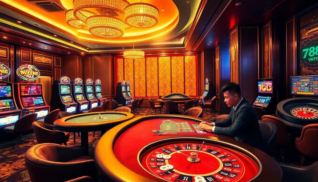 High-stakes gaming at 789win com featuring poker tables and vibrant casino atmosphere.