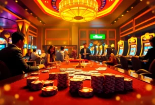 Experience the excitement at the Trang chủ DH88 casino with vibrant games, poker tables, and spinning roulette wheels.