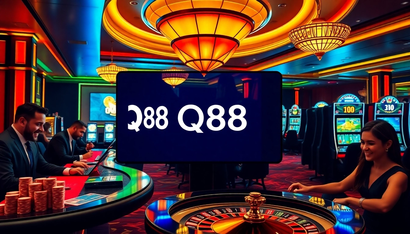 Experience thrilling gaming action at QH88's vibrant online casino featuring tables and slots.