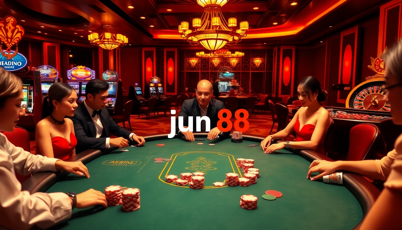 Engaging poker table scene at Nhà cái jun88, with players immersed in strategy.