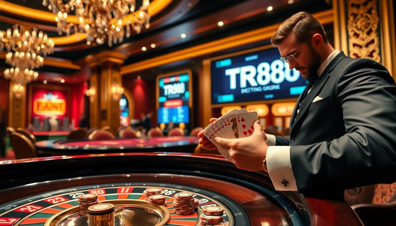 High-stakes gaming action with TR88 betting technology at a vibrant casino roulette table.