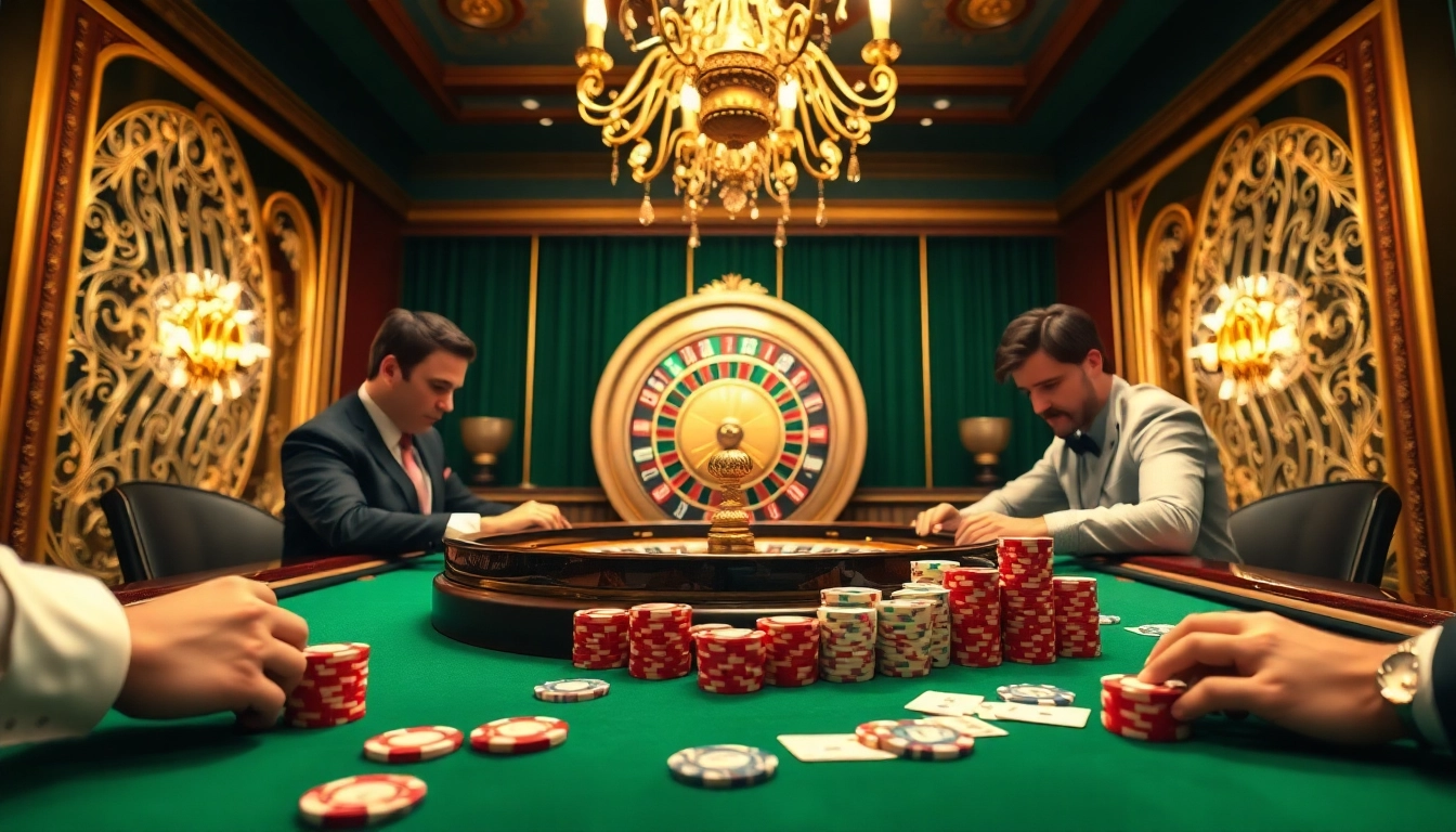 Players enjoy an exhilarating game at the 79KING casino table amidst a luxurious setting.