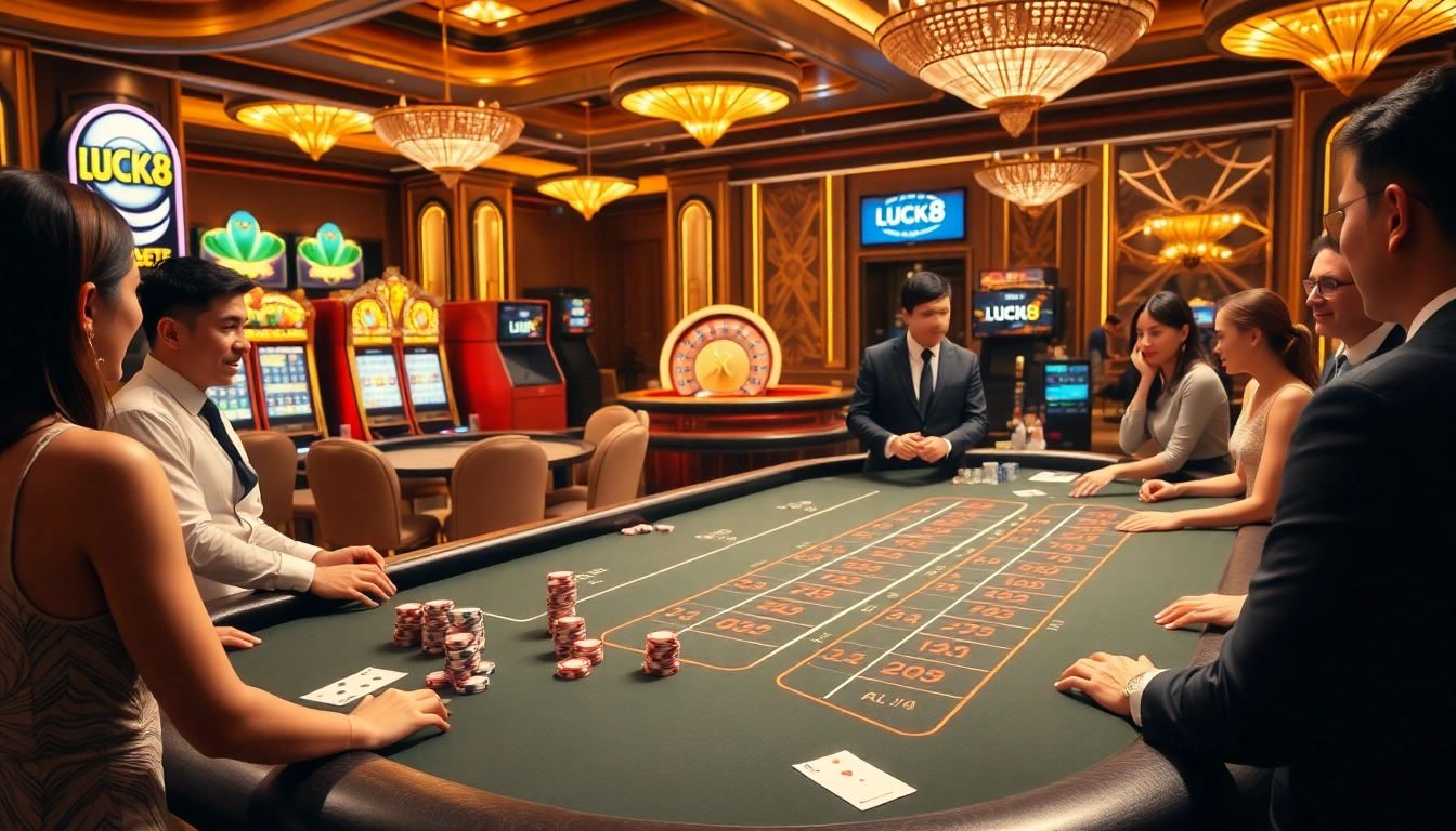 Experience the thrill at trang chủ LUCK8 with professional gamers at a baccarat table.