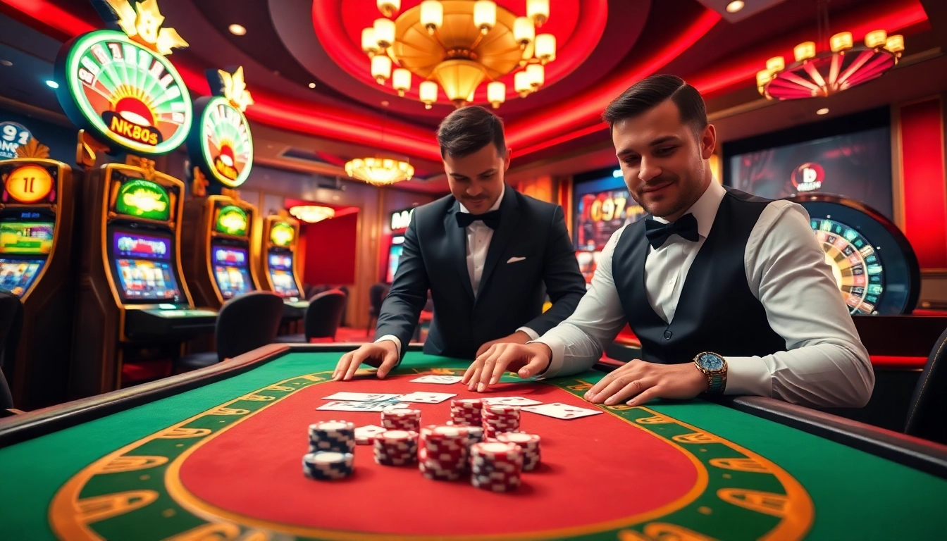 Experience thrilling moments at NK88 online casino with cards and vibrant slot machines.