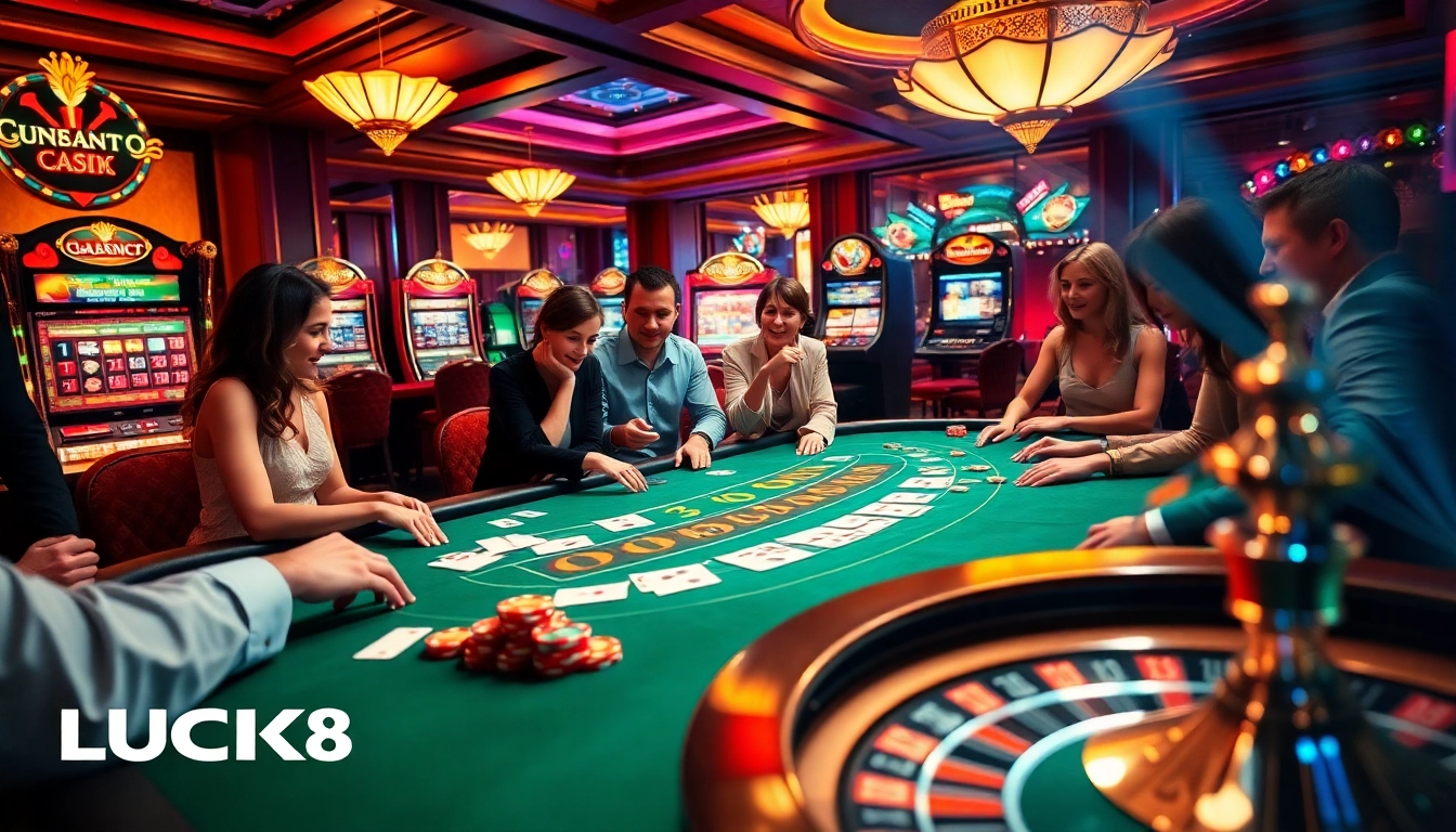 Người chơi LUCK8 thưởng thức một ván blackjack hấp dẫn trong một casino sang trọng.