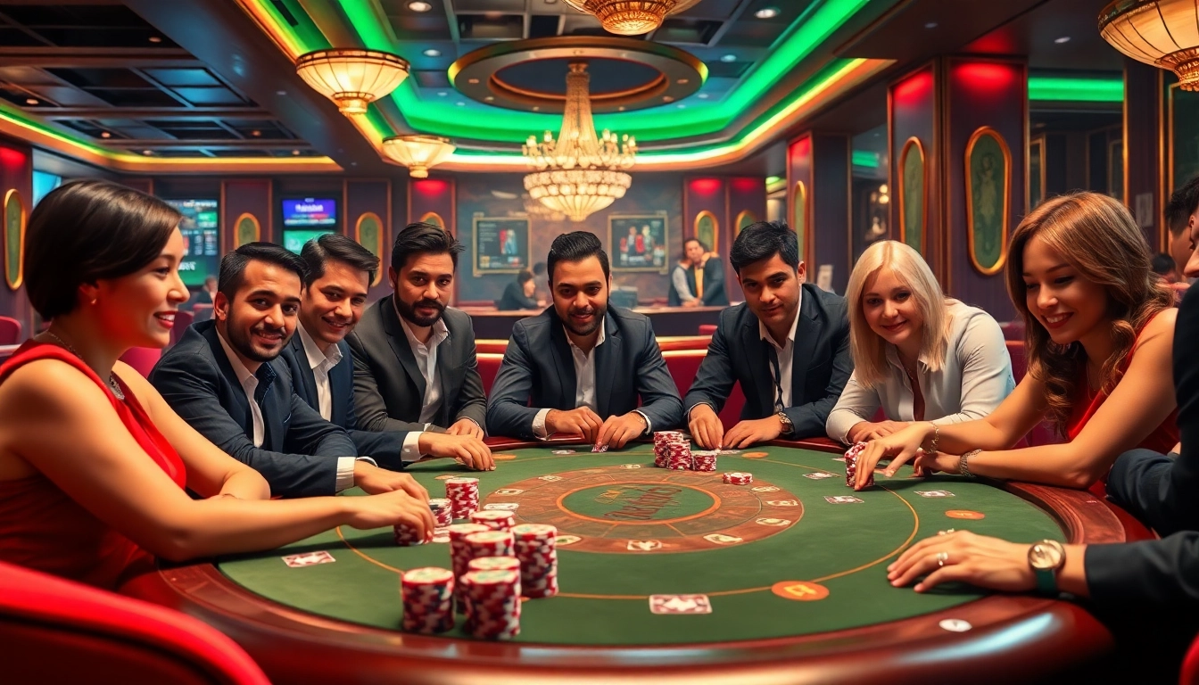 Players engaged in high-stakes poker at https://b52club.forum/, showcasing colorful chips and cards.