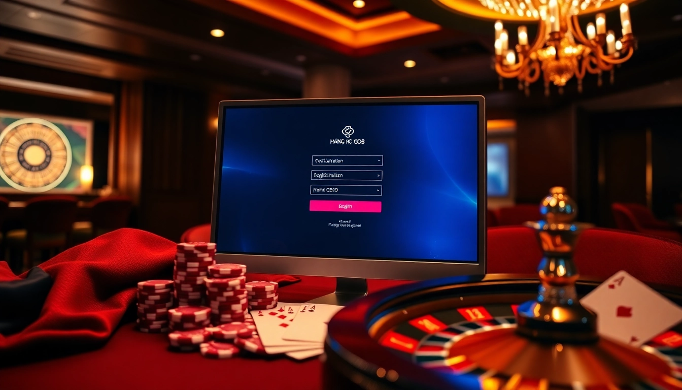 Register for Đăng Ký GO8 with excitement at a modern online casino featuring poker chips and cards.
