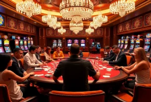 Engaging poker players and vivid slot machines represent the thrill of tylekeo.asia gambling action.