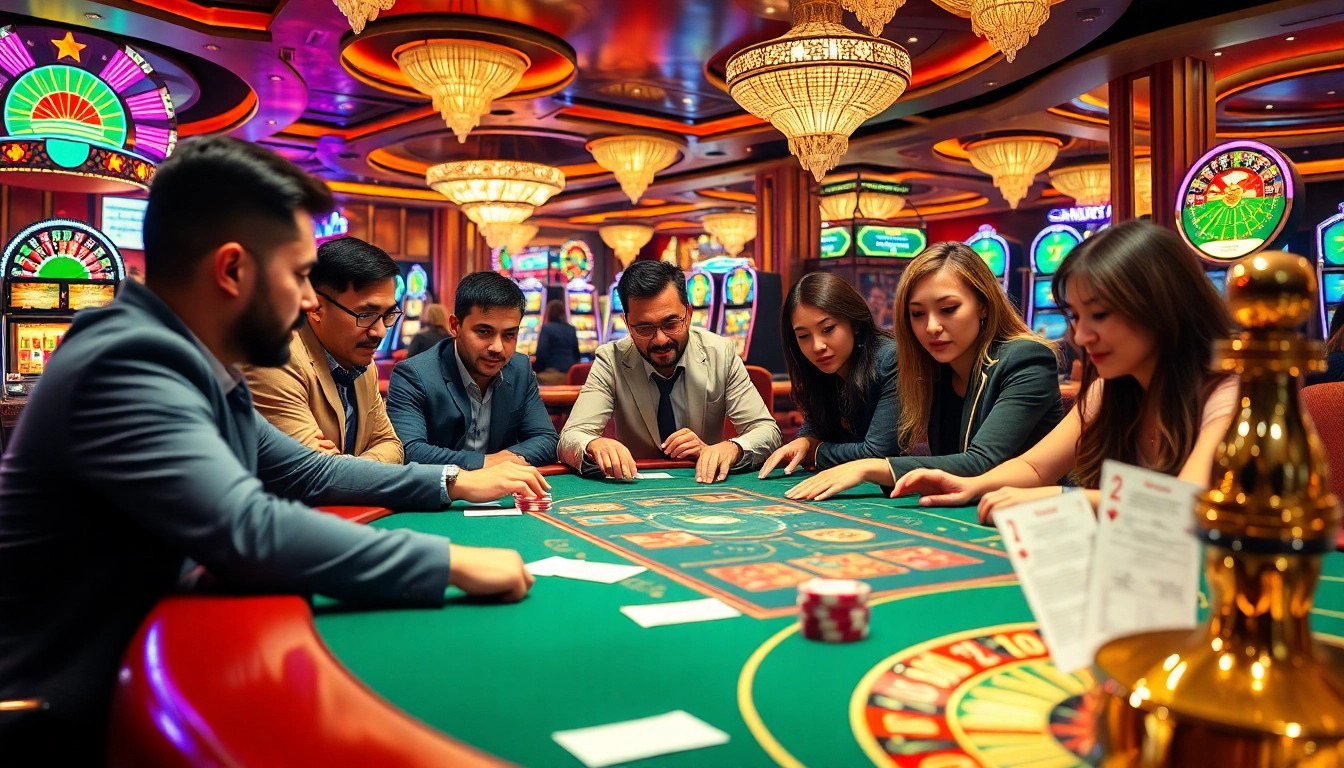 This vibrant casino scene showcases players at a poker table while representing https://www.bdtk1.org/ with an atmosphere of excitement and luxury.