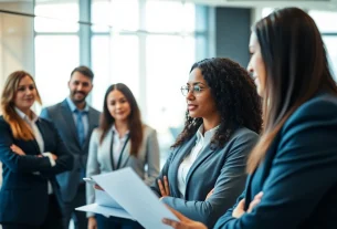 Headhunter Ingenieure im modernen Büro, engagiert in Karrierediskussionen mit Fachkräften.