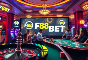 Players enjoying exciting F88BET gambling action at a vibrant casino atmosphere.