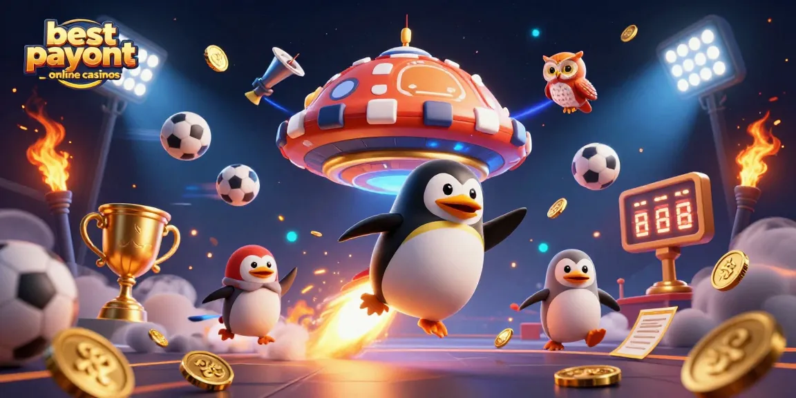 Win big with the best payout online casinos featuring dynamic sports elements and a golden penguin theme.