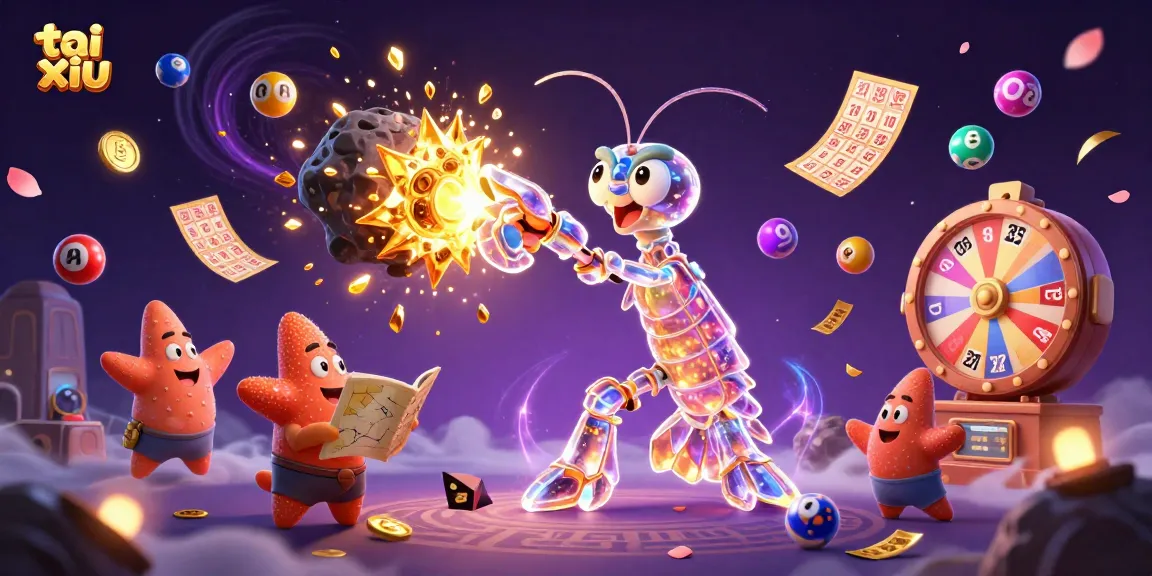 Experience tai xiu excitement with a galactic samurai and vibrant casino elements in this dynamic 3D scene.
